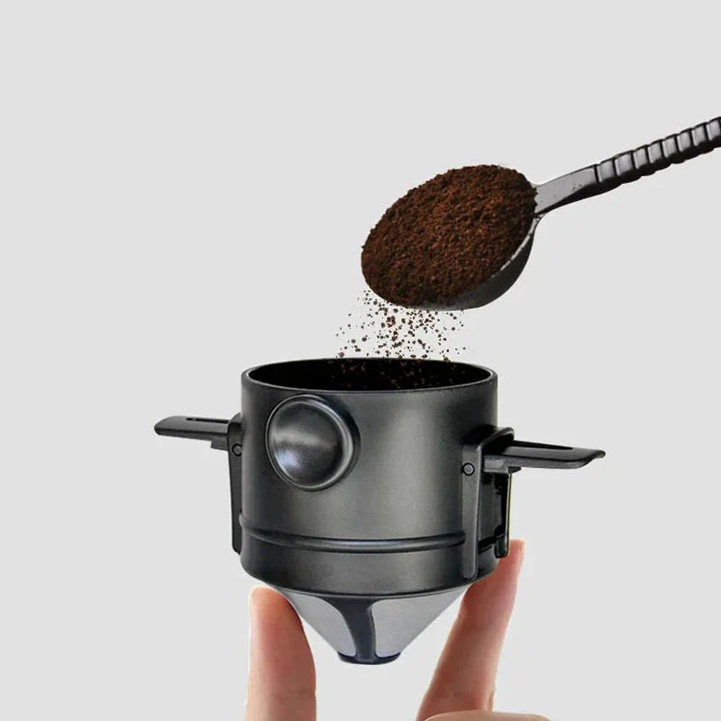 Compact, portable hand drip coffee filter cup for brewing premium coffee on the go