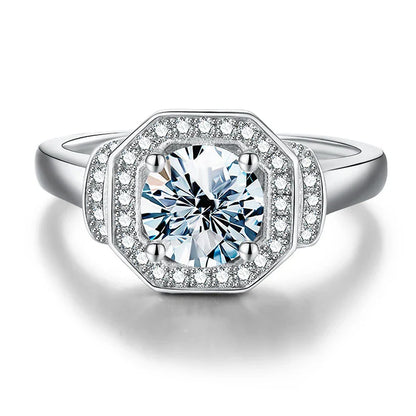 Elegant Moissanite Four-Claw Square Ring with a sparkling center stone and durable silver plating