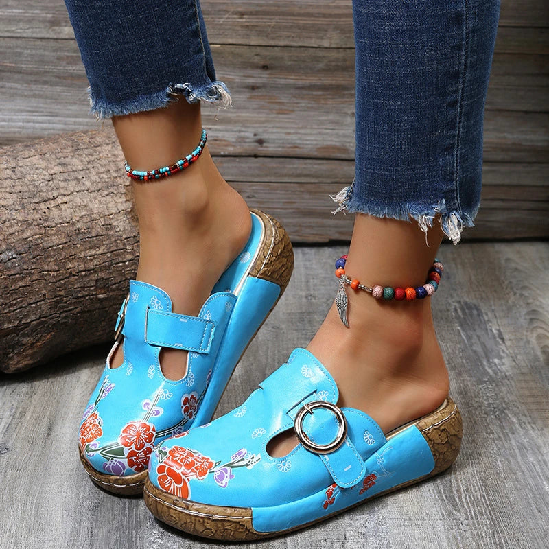 Elegant plum blossom totem design on comfortable women's sandals and slippers with flexible PU sole