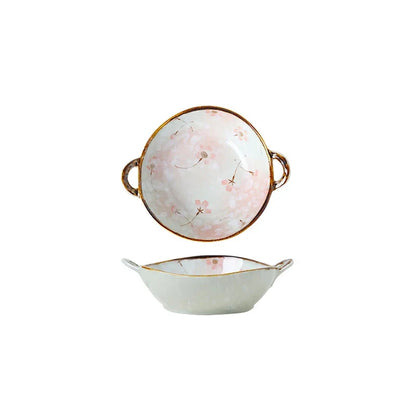 Elegant porcelain noodle and soup bowl with a comfortable handle, perfect for serving a variety of hot and cold dishes.