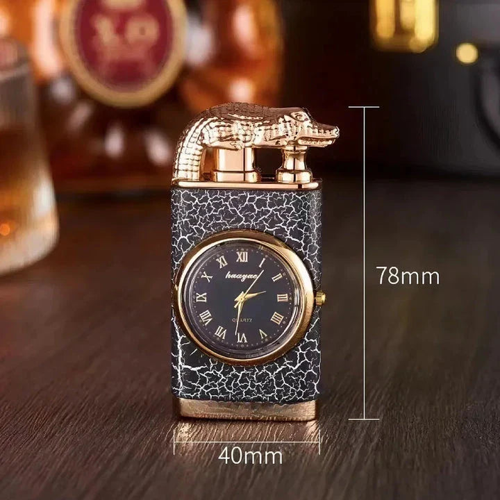 Premium dual-flame metal lighter with a distinctive crocodile head design, providing both style and functionality for outdoor and indoor use.