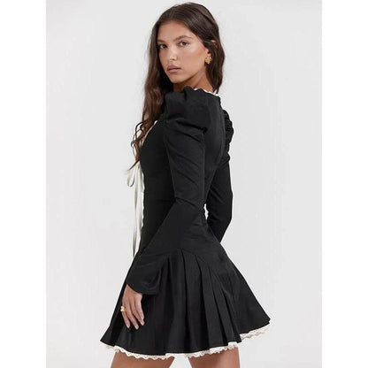 Elegant Puff Sleeve Lace Bandage Mini Dress with Flattering Square Collar and A-Line Skirt