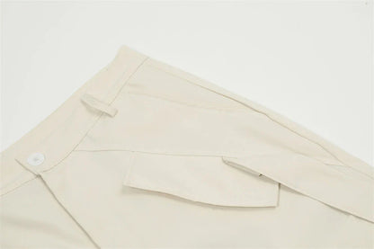 Premium pleated overalls for men with ribbon pockets, available in black and apricot colors, sizes S-XL