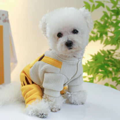 Corduroy suspender pants for dogs in various sizes and colors, featuring a trendy and fashionable design