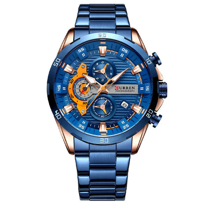 Trendha men's quartz watch with stainless steel band in various color options