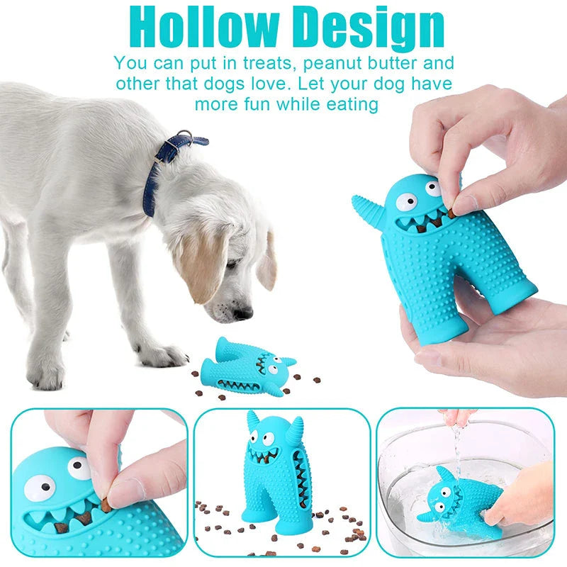 A durable squeaky dog toy made of natural rubber, designed to withstand aggressive chewing and promote dental health