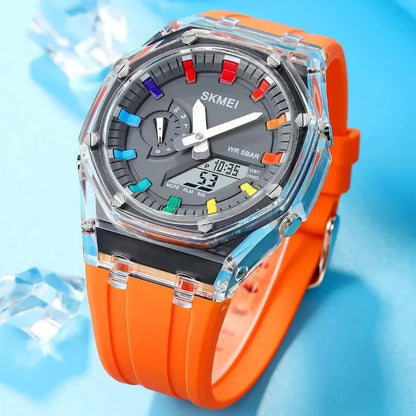 A durable, waterproof digital sports watch with LED lighting for easy reading in any conditions