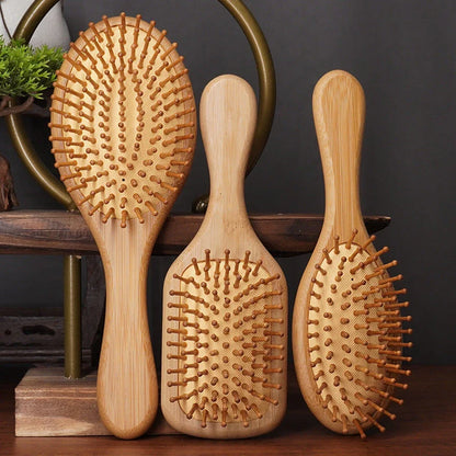 Bamboo Air Cushion Massage Comb with air cushion design for gentle, knot-free hair brushing