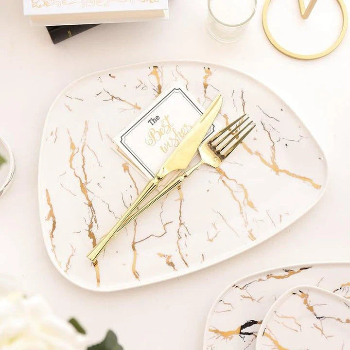 Elegant white marble-inspired ceramic plate with a sophisticated and timeless design