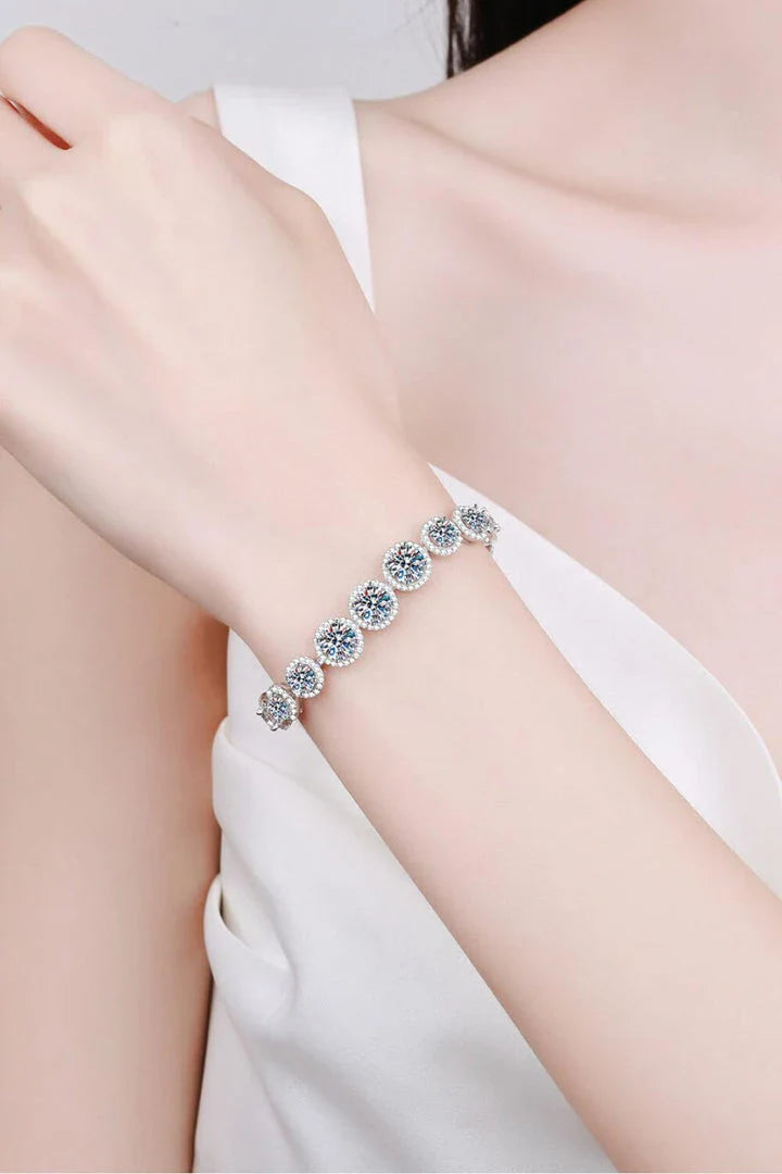 Elegant 925 sterling silver bracelet featuring a stunning 10.4 carat moissanite design with a minimalist, sophisticated style.