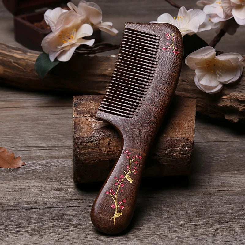 Natural Sandalwood Hair Comb with Ergonomic Design for Frizz Control and Healthy Hair