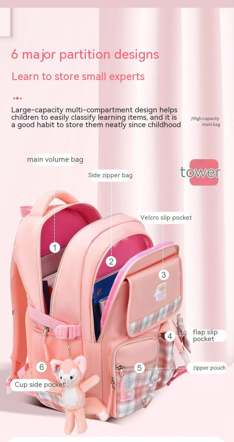 Large capacity cartoon-style backpack for children, featuring a spacious interior, durable nylon construction, and a waterproof, breathable design.