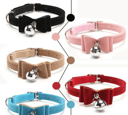 Elastic Cat Collar with Jingle Bell - Soft, Adjustable Velvet Accessory for Cats