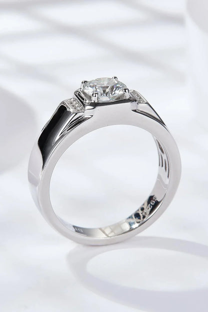 Exquisite 1 carat moissanite ring in 925 sterling silver with platinum plating, showcasing a minimalist and versatile design.