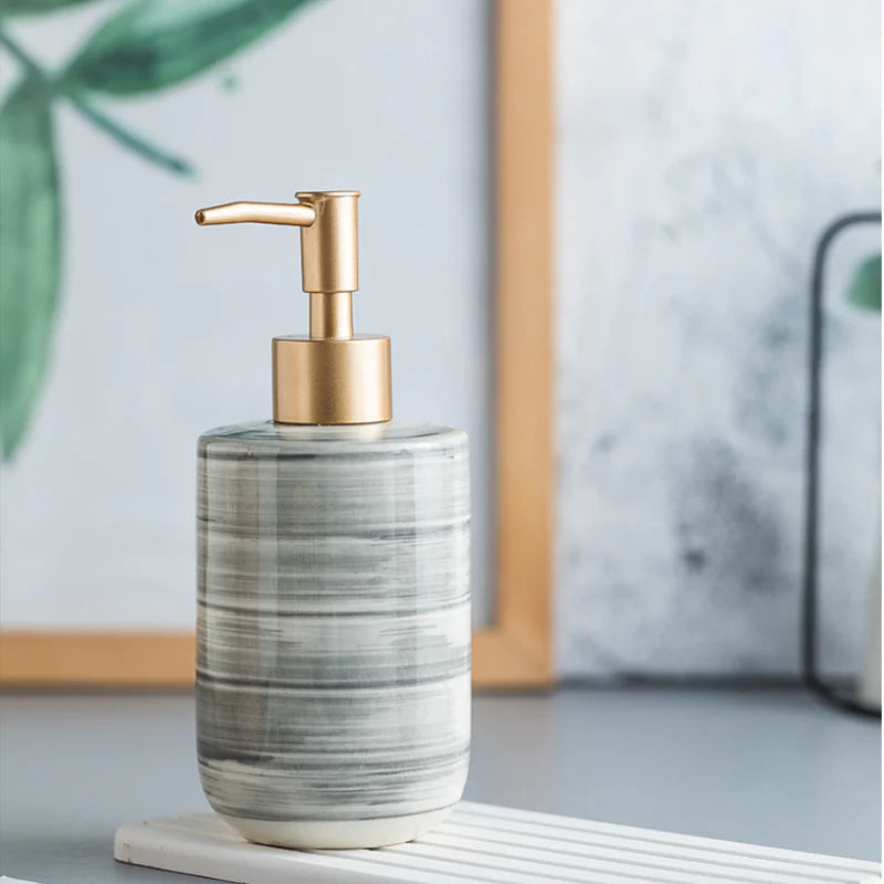 Luxury Nordic-Style Ceramic Soap Dispenser Set with smooth, glossy finish and easy-to-use press pump