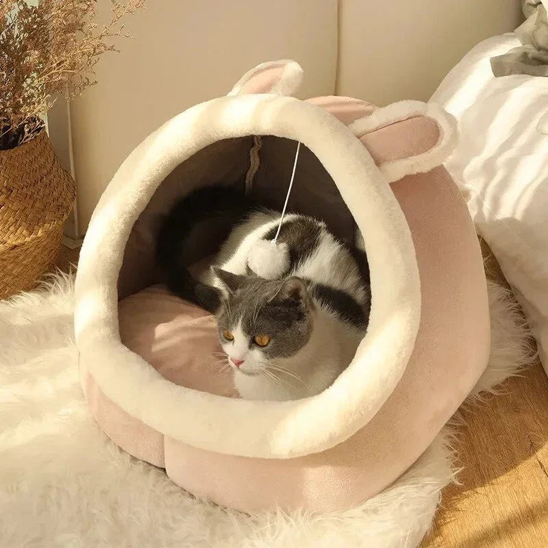 Hhomeenjoy Cozy Cat Bed with Plush Cushion - Soft Winter Pet House