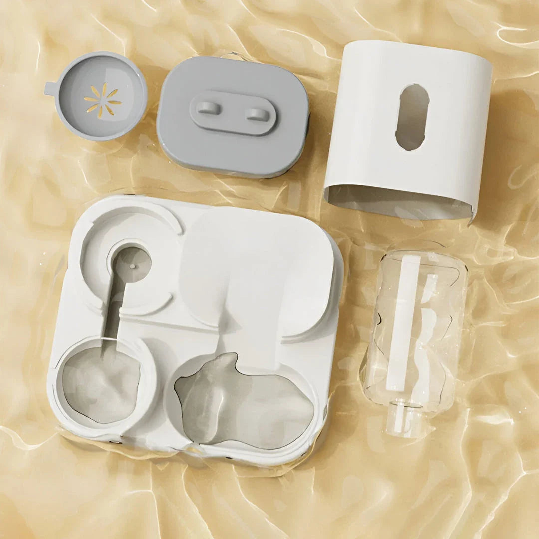 Automatic 2-in-1 Pet Feeder and Water Dispenser in various colors - grey, yellow, blue, and pink - with large capacity and self-refilling design