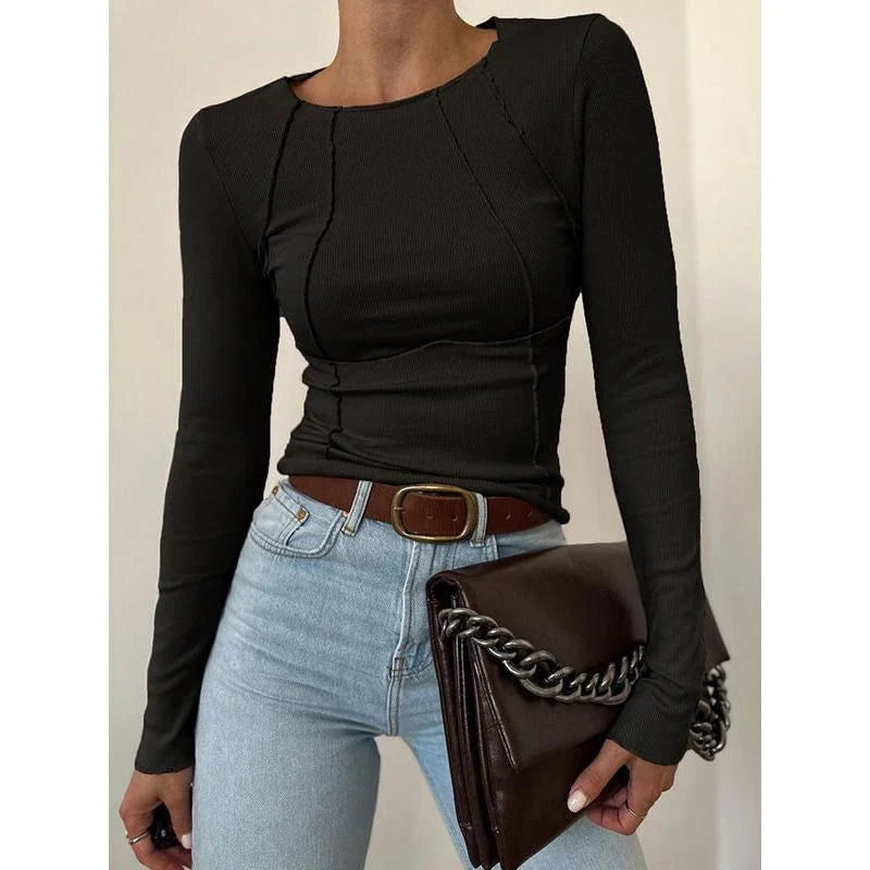 Autumn-Winter Casual Slim Fit Long Sleeve Tee in White, a versatile and comfortable long sleeve top for women