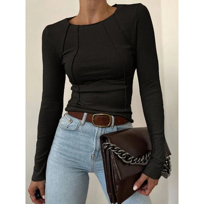 Autumn-Winter Casual Slim Fit Long Sleeve Tee in White, a versatile and comfortable long sleeve top for women