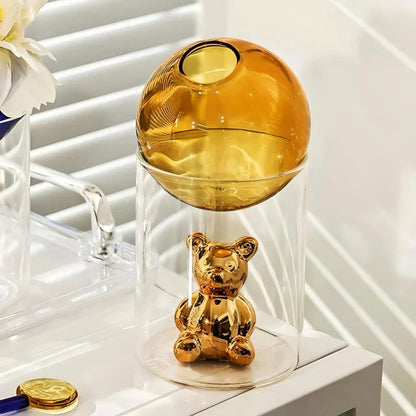 Charming Nordic Glass Bear Vase - Elegant Decorative Vase with Unique Cartoon Bear Design