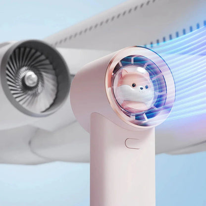 Cute squirrel-shaped mini handheld fan with adjustable speeds and USB charging capabilities