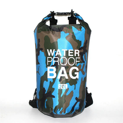 Rugged waterproof backpack made of durable ripstop polyester, perfect for outdoor adventures like hiking, camping, and beach trips.