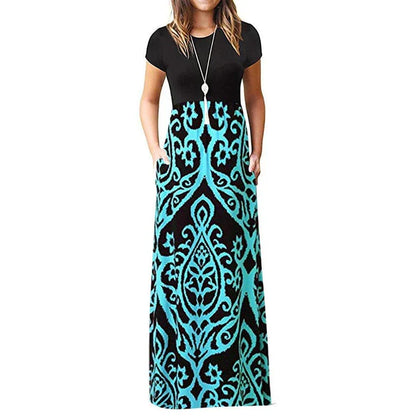 Stylish Bohemian dress with a vibrant collage-inspired print and milk silk fabric
