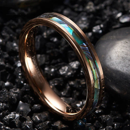 Rose Gold Plated Abalone Shell Ring with Elegant Design and Iridescent Finish