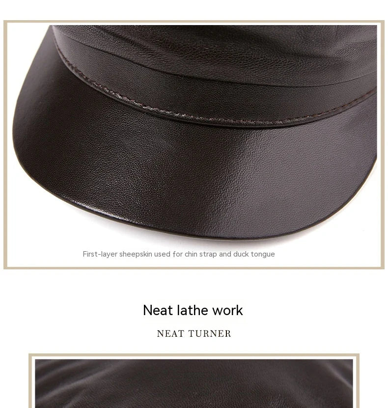 Premium Autumn and Winter Sheepskin Flat-top Hat in black and brown colors