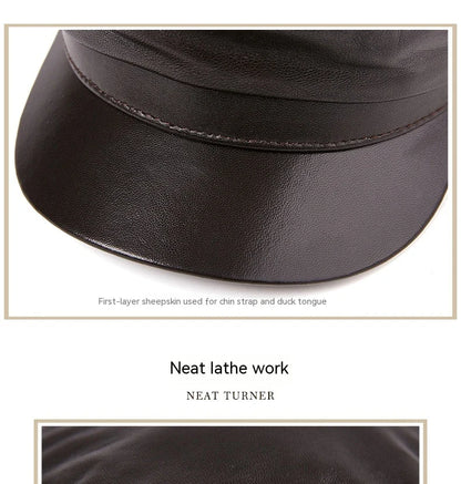 Premium Autumn and Winter Sheepskin Flat-top Hat in black and brown colors