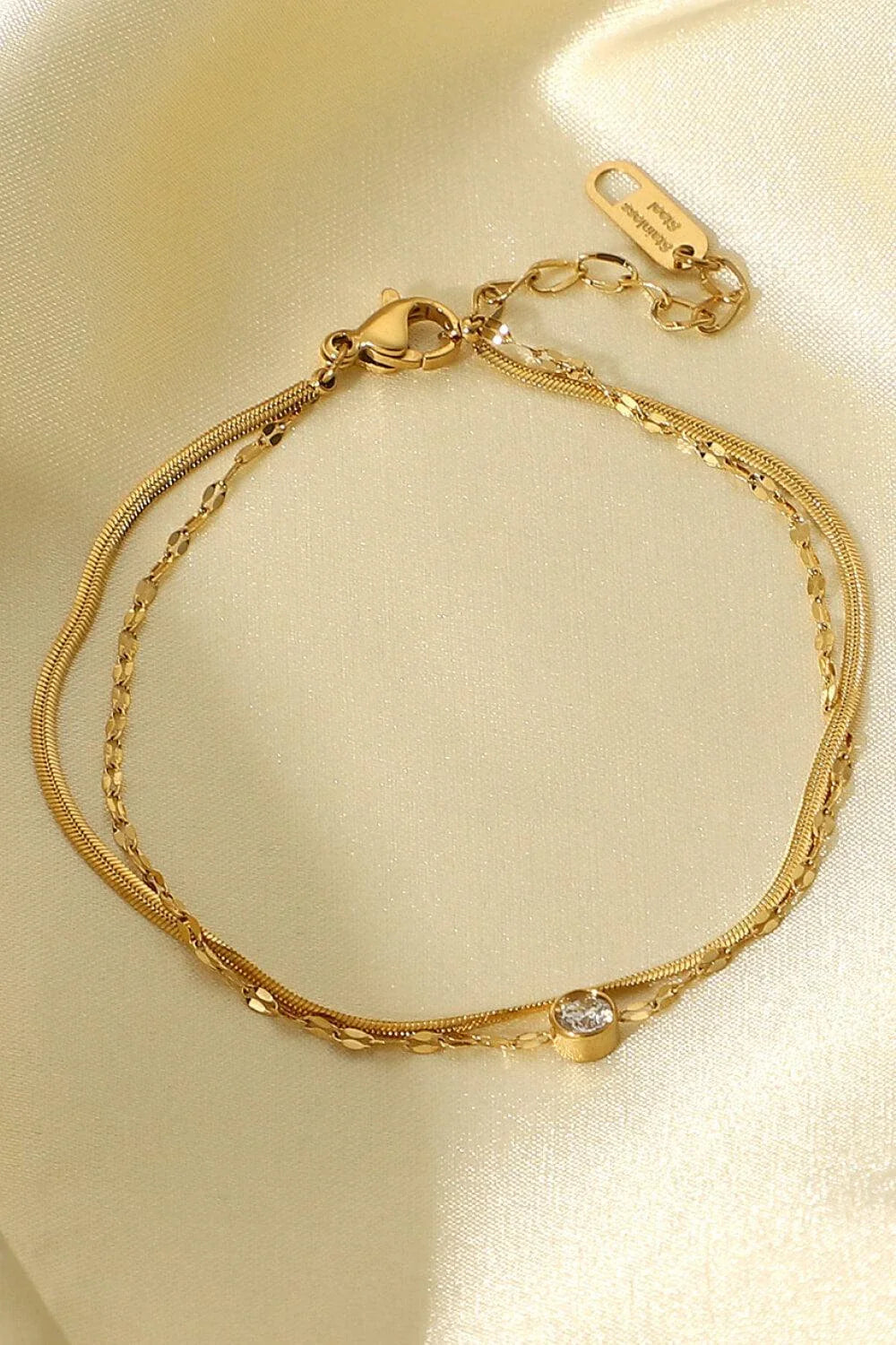 Rhinestone Double-Layered Bracelet in Gold, made of high-quality stainless steel with extendable design