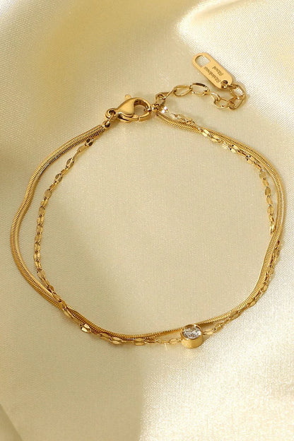 Rhinestone Double-Layered Bracelet in Gold, made of high-quality stainless steel with extendable design