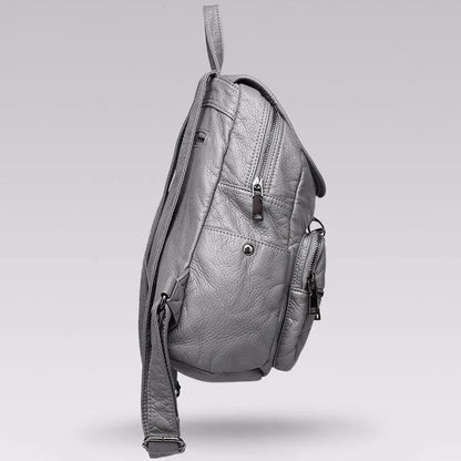 Fashionable leather backpack with multiple storage pockets and adjustable straps for comfort and organization