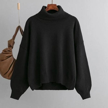 Chic and cozy oversized turtleneck sweater for women in a solid color, perfect for cold weather fashion and style