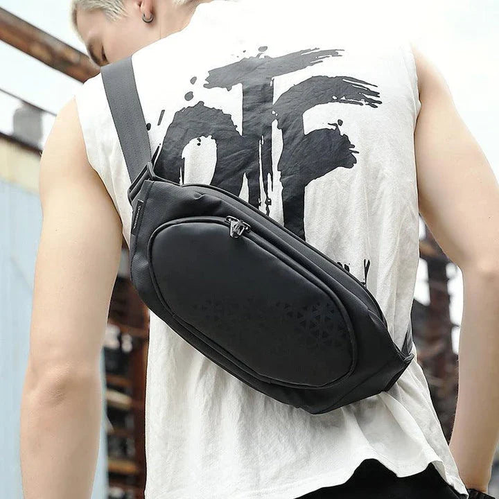 Trendha Mini Casual Sports Shoulder Bag in Black, featuring a compact yet roomy design, durable Oxford cloth construction, and waterproof protection.
