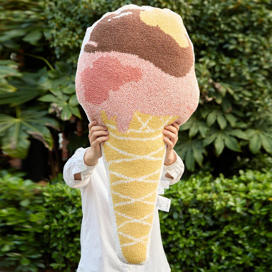 Soft and cozy Kawaii ice cream throw pillow with a playful design, perfect for adding a touch of sweetness to your home decor.