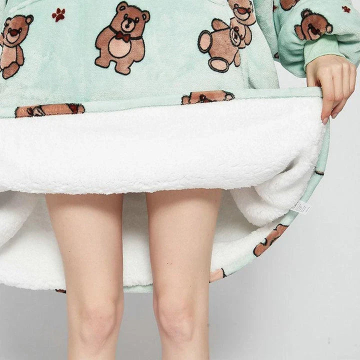 Large flannel pajamas in blue, pink, and elephant print pattern for cozy casual home comfort