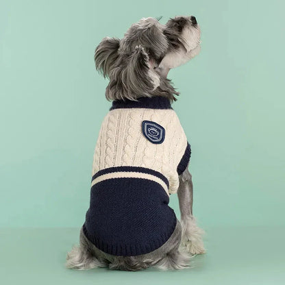 Cozy college-style pet dog sweater in multiple colors for small to medium-sized breeds