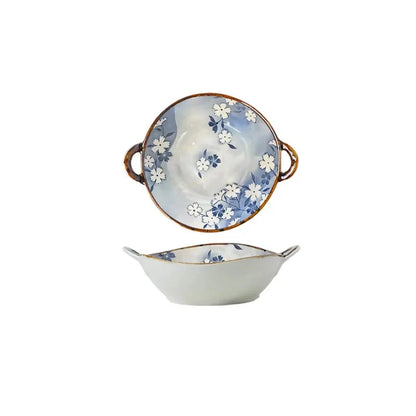 Elegant porcelain noodle and soup bowl with a comfortable handle, perfect for serving a variety of hot and cold dishes.