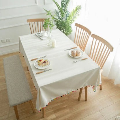Elegant cotton-linen tablecloth in various sizes, featuring a clean, sophisticated design that complements any dining setting.