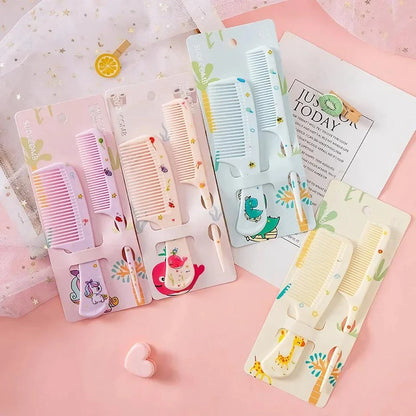 Adorable green animal-themed kids hairstyling comb set with fine-toothed and pointed tail combs