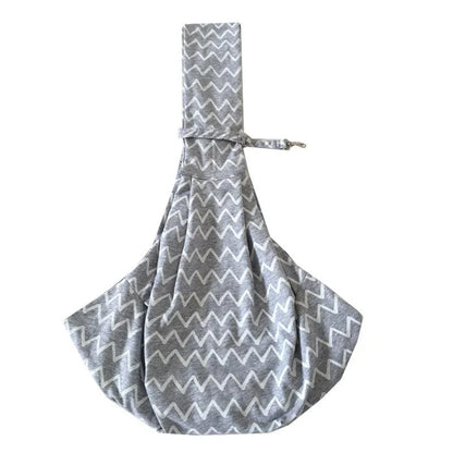 Adjustable gray striped cotton pet sling carrier bag for pets up to 13 lbs