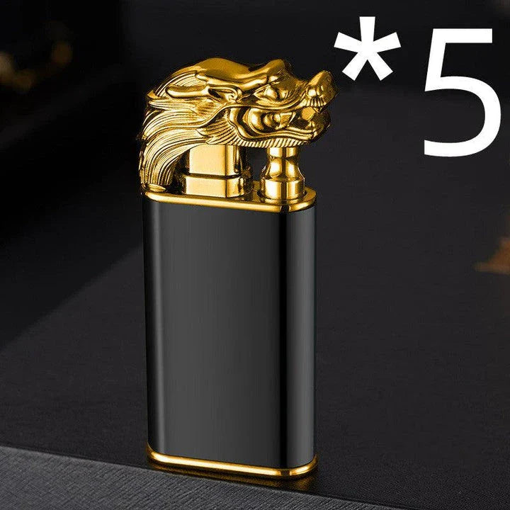 Multipurpose windproof lighter with a dragon or dolphin design, featuring a dual-flame and wind-resistant construction for versatile use.