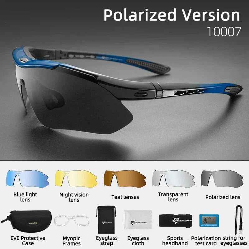 Pair of high-performance polarized sports sunglasses with interchangeable lenses for outdoor activities and sports
