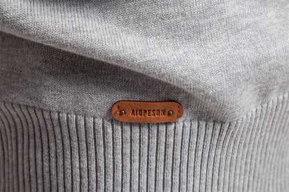 Cozy autumn and winter half-zip sweater in green, dark blue, khaki, and light gray colors