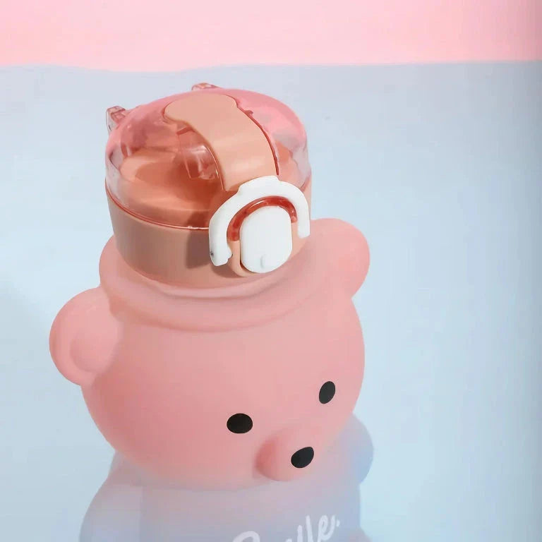 Gradient bear-themed water bottle with straw for refreshing and stylish hydration on the go
