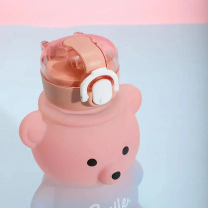 Gradient bear-themed water bottle with straw for refreshing and stylish hydration on the go