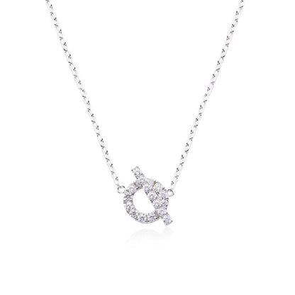 925 Silver Pig Nose Necklace with Gold-Plated Zircon Stones and Adjustable O-Ring Chain