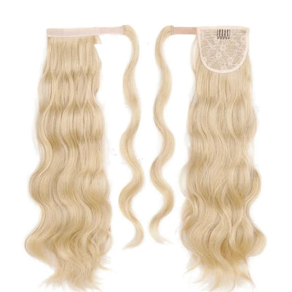 Glamorous blonde wavy clip-in ponytail for a Hollywood-inspired hairstyle