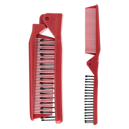 Red mini folding pocket comb with fine-tooth design, double-ended versatility, and compact, portable build